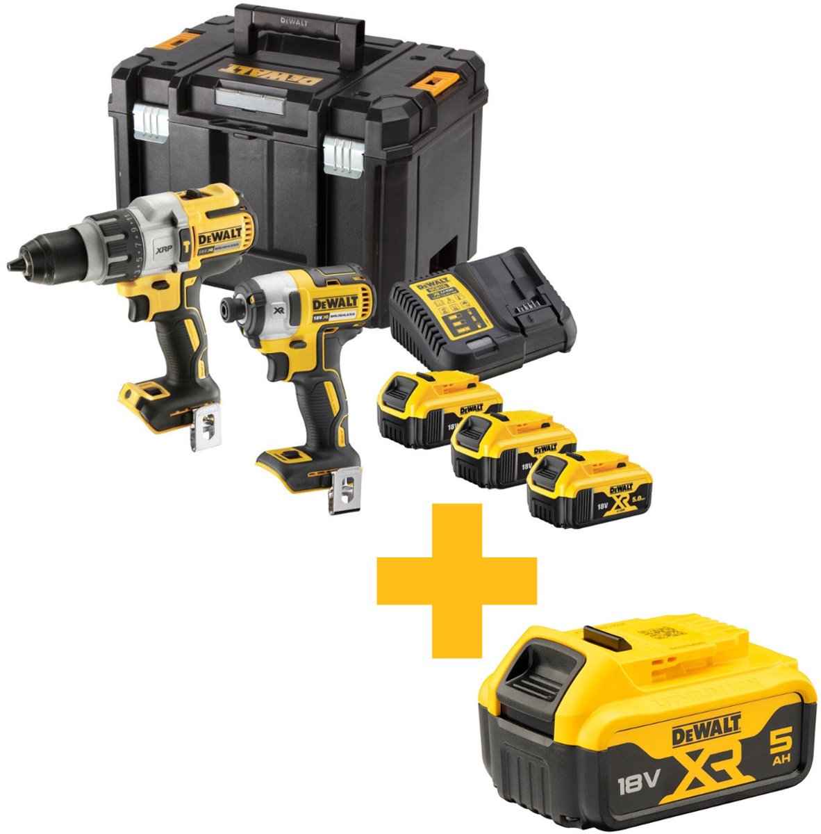 Dewalt dck276p3t | ensemble de combinaisons | Perceuse à percussion à vis XRP dcd996 + tournevis à percussion dcf887 | 18v xr | sans balais | 3x5,0ah | dans tstak-dck276p3t-qw