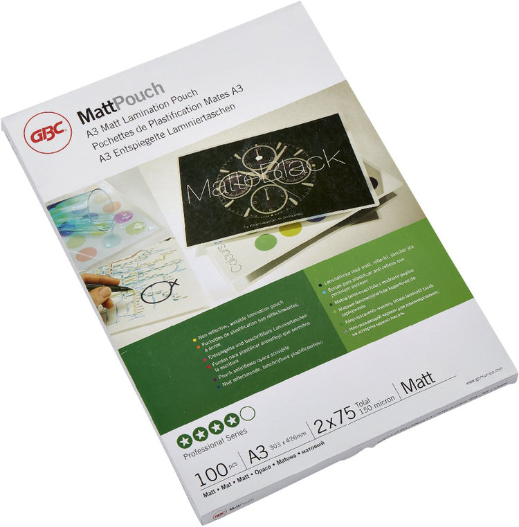 Pochettes de plastification Gbc - pour documents A3 - 150 microns - 100 pièces - mates