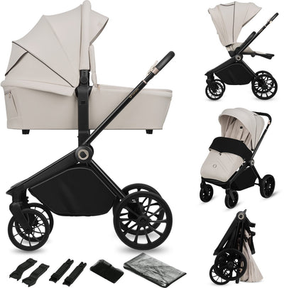 Lionelo mika plus - poussette 2en1 - ensemble XXL - polyvalent et toute l'année - grandes roues - jusqu'à 22 kg - utilisation d'une seule main - pour tous types de terrains - ensemble d'accessoires
