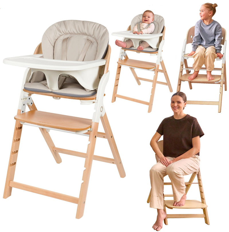 Lionelo Megan - chaise haute en bois chaise de repas bébé - chaise d'évolution 3en1 : de 6 mois à 110 kg - réglable : assise repose-pieds table - harnais 5 points - plateau avec insert en silicone - coussin lavable - pieds antidérapants - chaise bébé