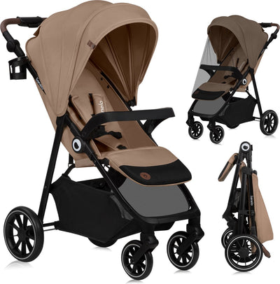 Poussette et landau Lionelo emma one jusqu'à 22 kg - capote XXL - roues EVA - légères et sans entretien - dossier réglable - pliage d'une seule main - barre de poussée réglable - frein central au pied - ceinture de sécurité 5 points - poussette de ville