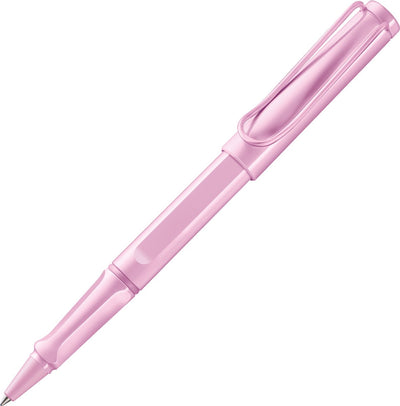 Stylo roller Lamy Safari Light Rose - Stylo classique intemporel avec poignée ergonomique, largeur de trait m - corps en plastique ASA robuste, avec recharge roller m 63 en noir
