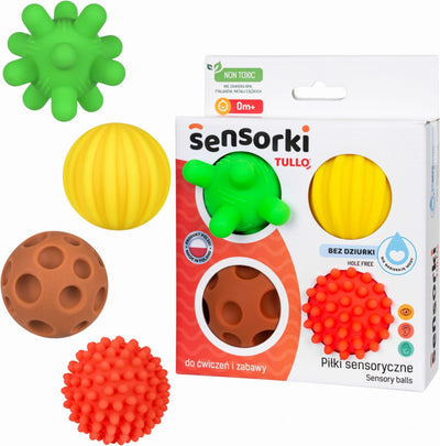 Tullo | boules sensorielles | sans trou | ensemble de 4 | 0 mois+ 0+ mois 0+ mois