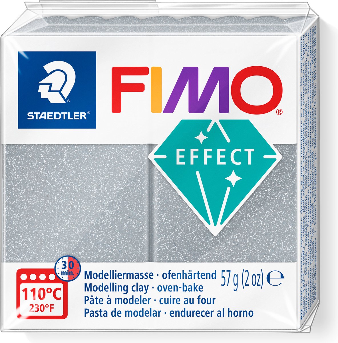 Pâte à modeler effet Fimo 57 g argent métallisé