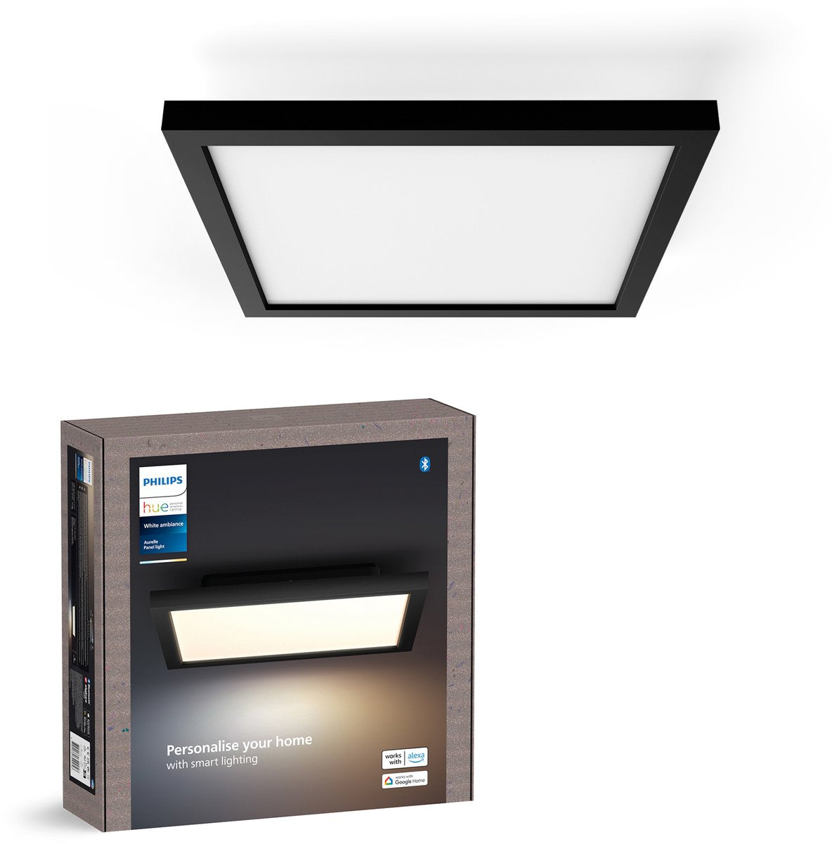 Lampe à panneau Philips Hue Aurelle – lumière blanche chaude à froide – noir – carré petit