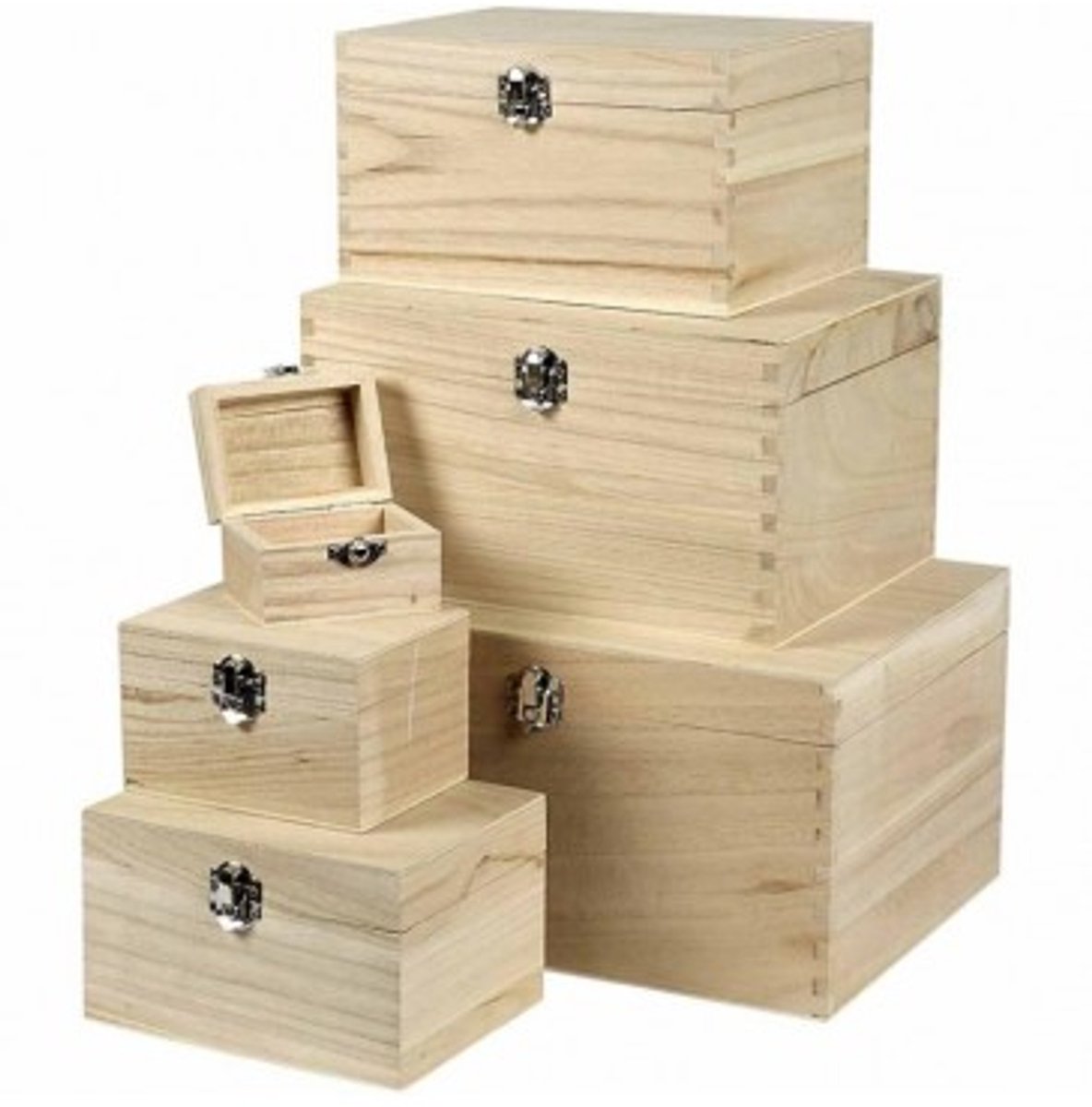 Creativ company coffret de caisses en bois, h: 5+7+9+11+13+15 cm, l: 8+11,8+15,8+20+24+27,7 cm, l: 5,8+8,8+12+15+18+21 cm, 6 pièces 1 set