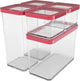 Boîtes de conservation alimentaire Rotho loft - lot de 5 - rouge - 2x 2,1 litres, 2x 0,5 litre et 1x 1 litre