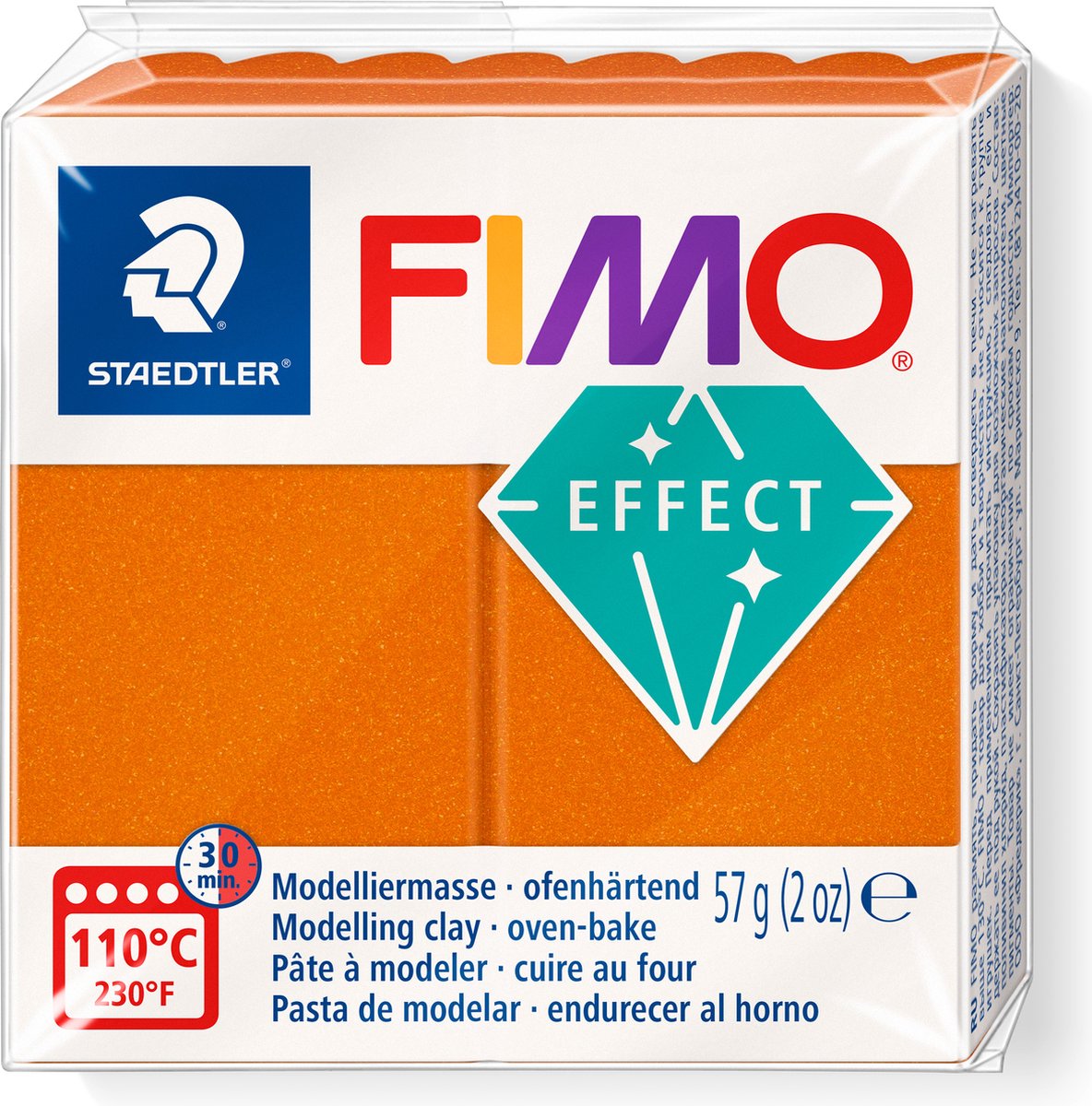Pâte à modeler Fimo effect durcissant au four bloc standard 57 g - orange métallisé