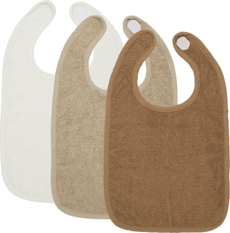 Bavoir Meyco baby uni - paquet de 3 - tissu éponge - caramel sable blanc cassé