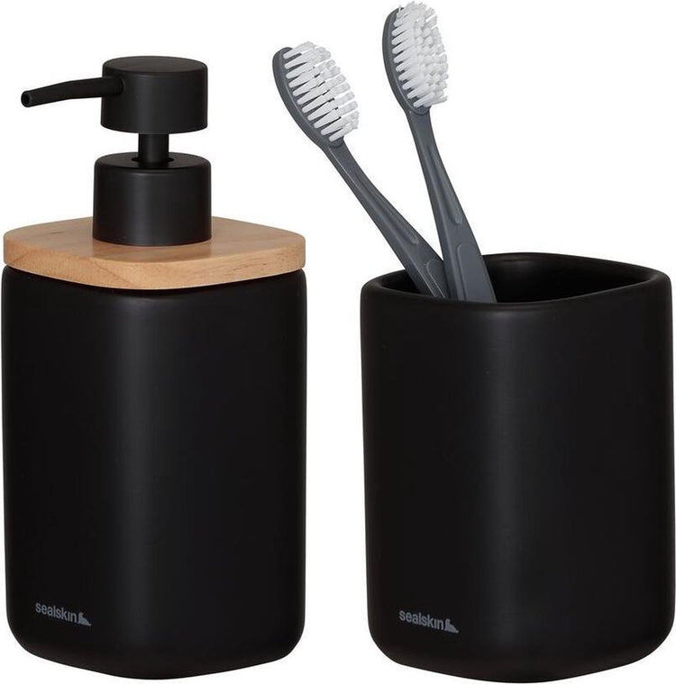 Sealskin mind - set de salle de bain - distributeur de savon 200 ml - gobelet à brosse à dents - noir