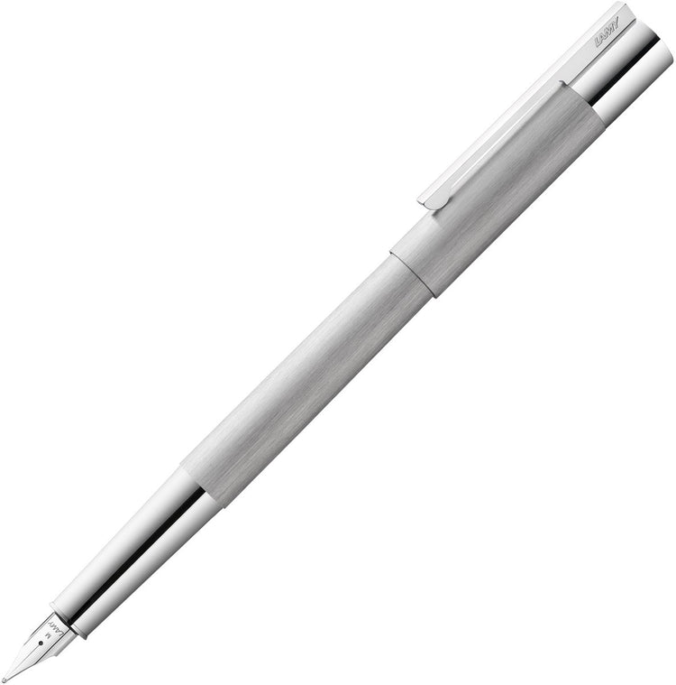 Stylo plume Lamy scala 051 - stylo plume en acier inoxydable satiné en argent avec clip de poignée chromé brillant - plume en acier inoxydable poli en largeur de trait f - incl. cartouche d'encre t 10 bleue - rechargeable en permanence