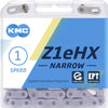 Kmc z1ehx étroit ept extra long 128 schakels e -bike verrouillage - broche de 7,8 mm - argent foncé