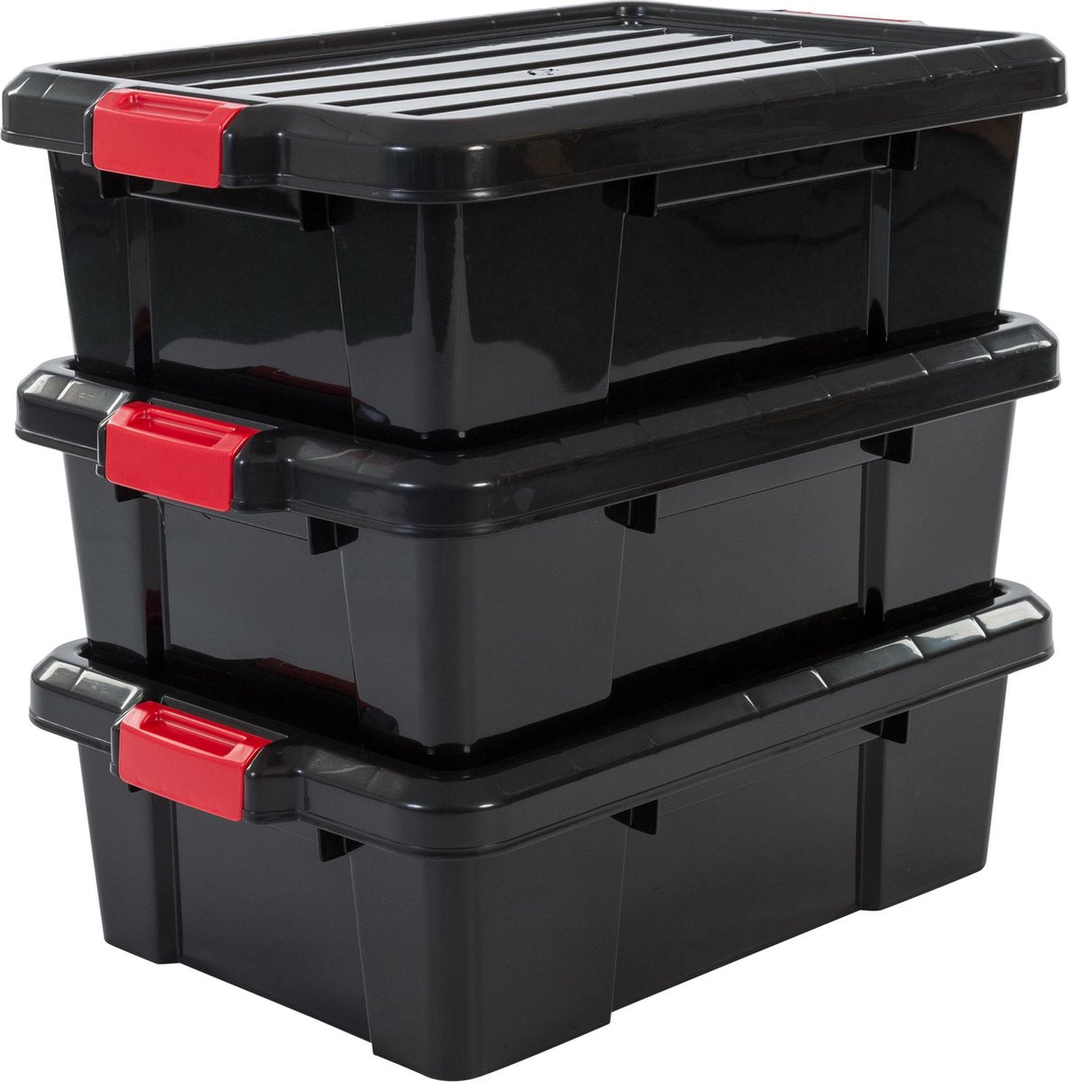 Boîte de rangement Iris powerbox - 25l - plastique - noir rouge - lot de 3