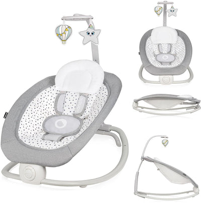 Lionelo Pascal - transat bébé à bascule - avec vibrations douces - 12 mélodies - dossier réglable - arche de jeu avec jouets - harnais 5 points - pliable compact - transat - chaise à bascule