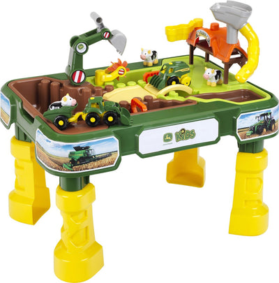 Klein Toys Table de jeu de sable et d'eau John Deere - Ferme 2 en 1 - incl. bassines amovibles pour sable et eau - 64x46x60 cm - vert jaune