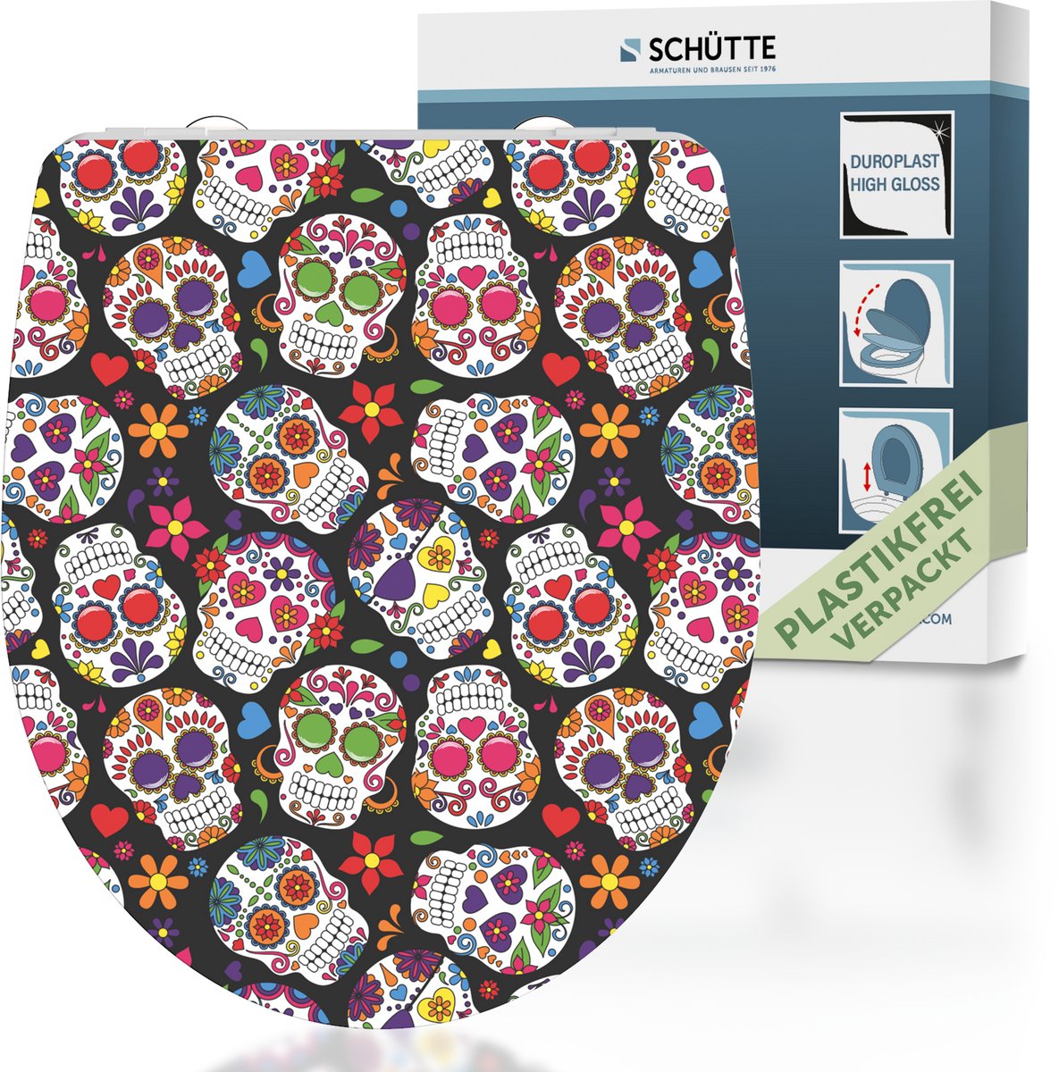 SALLE DE Toilet Schütte Schütte avec un crâne fou Duroplast High Gloss