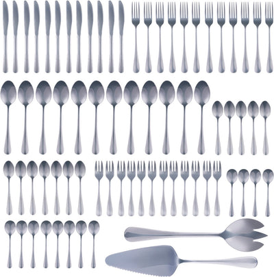 Ménagère Alpina 75 pièces pour 12 personnes – Ménagère en inox – Couteaux Fourchettes Cuillères Cuillères à café Fourchettes à pâtisserie Cuillères à soupe – Vaisselle complète