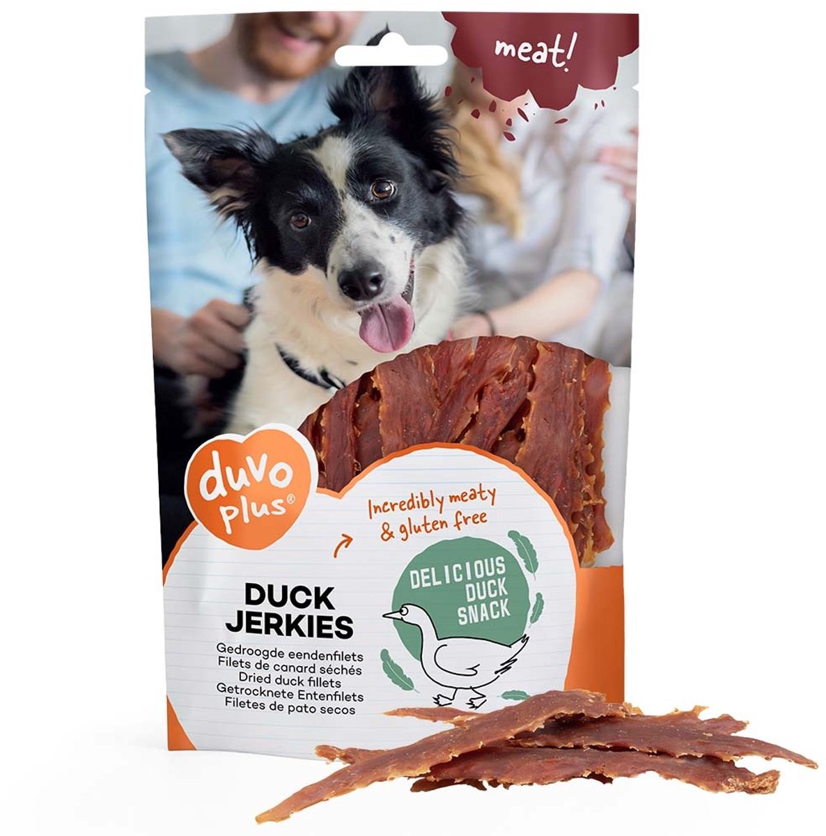 Duvo plus viande ! collations canard jerkies pour chiens 1kg