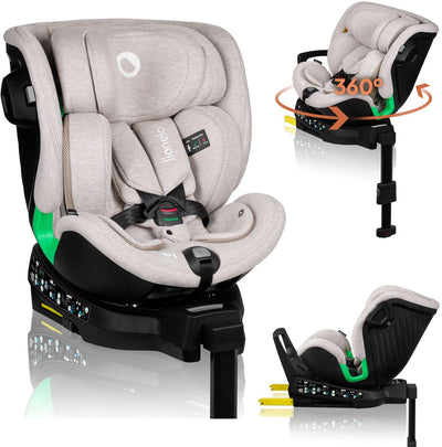 Lionelo Harmony - siège auto i-size 4en1 - rotatif à 360° - siège large - isofix + pied de support - dos à la route jusqu'à 105 cm (18 kg) - 40 à 150 cm - 0 à 36 kg - protection latérale - RWF et FWF - housse en bambou - dri-seat - appui-tête réglable