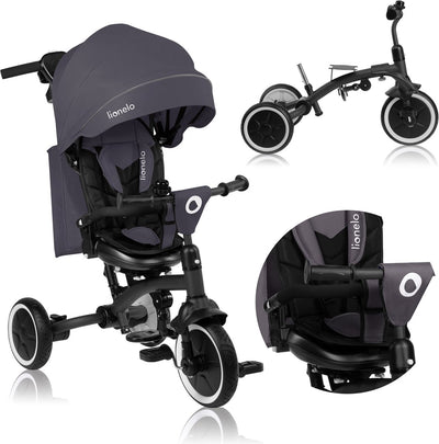 Tricycle Lionelo tris plus 2en1 - tricycle landau - siège rotatif à 360° - de 9 mois à 5 ans (25 kg) - grandes roues anti-crevaison en PU - dossier réglable - volant parent - fonction roue libre - kit d'accessoires inclus