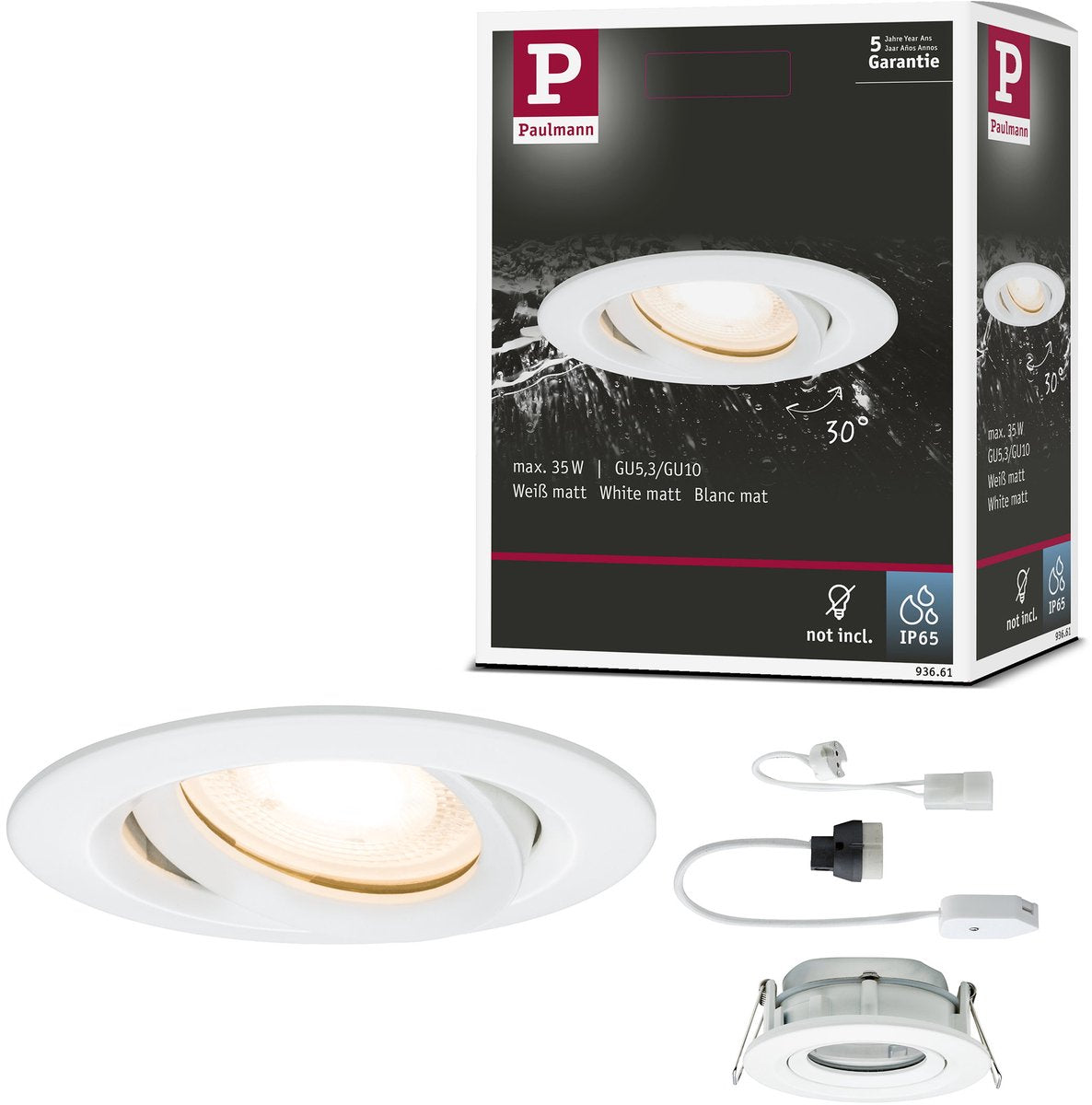 Lampe encastrable Paulmann nova plus orientable ip65 ronde 93 mm 30° gu5,3 gu10 max. 35w 230 12v dimmable blanc mat