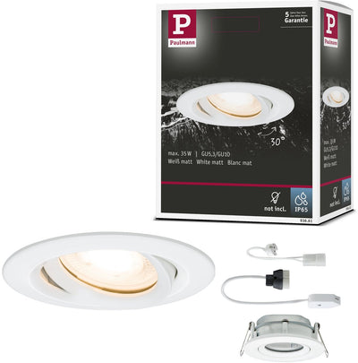 Lampe encastrable Paulmann nova plus orientable ip65 ronde 93 mm 30° gu5,3 gu10 max. 35w 230 12v dimmable blanc mat