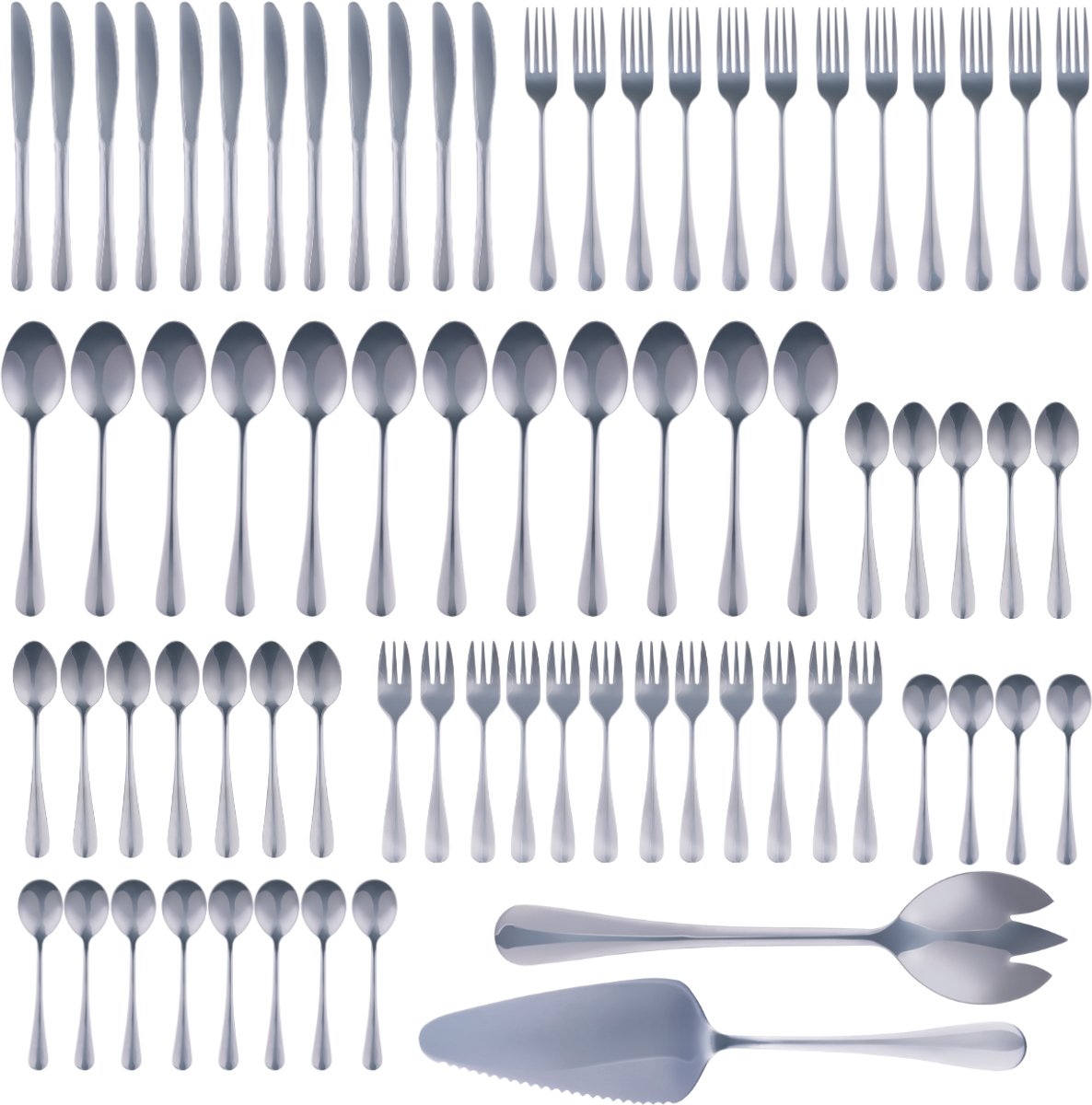 Ménagère Alpina 75 pièces pour 12 personnes – Ménagère en inox – Couteaux Fourchettes Cuillères Cuillères à café Fourchettes à pâtisserie Cuillères à soupe – Vaisselle complète