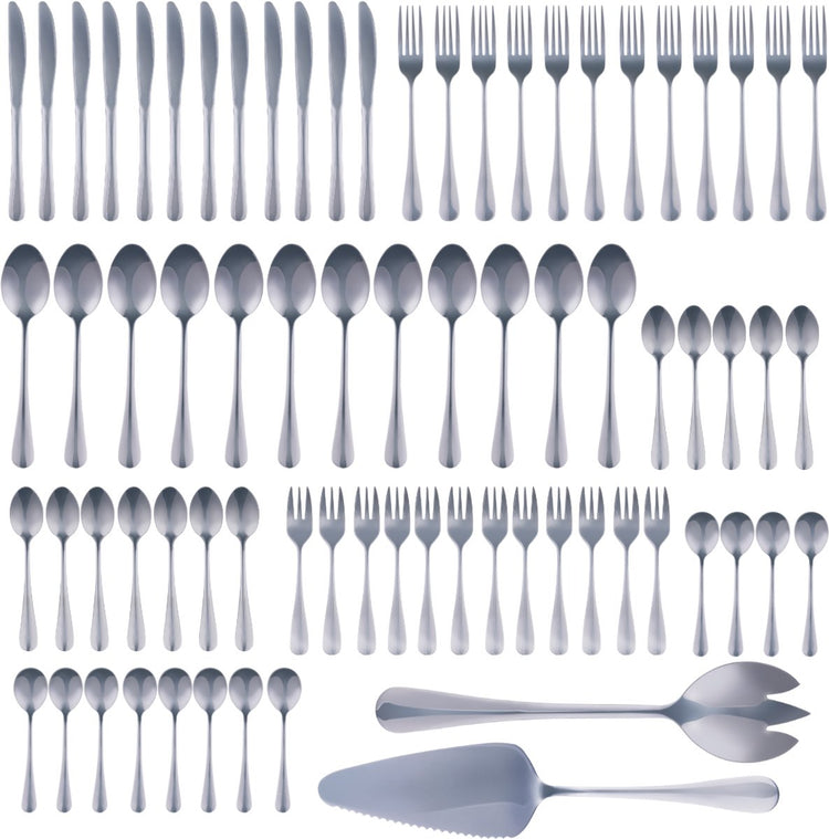 Ménagère Alpina 75 pièces pour 12 personnes – Ménagère en inox – Couteaux Fourchettes Cuillères Cuillères à café Fourchettes à pâtisserie Cuillères à soupe – Vaisselle complète