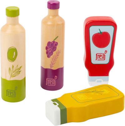 Sauces et huile de playet en bois à petit pied, 4dlg.