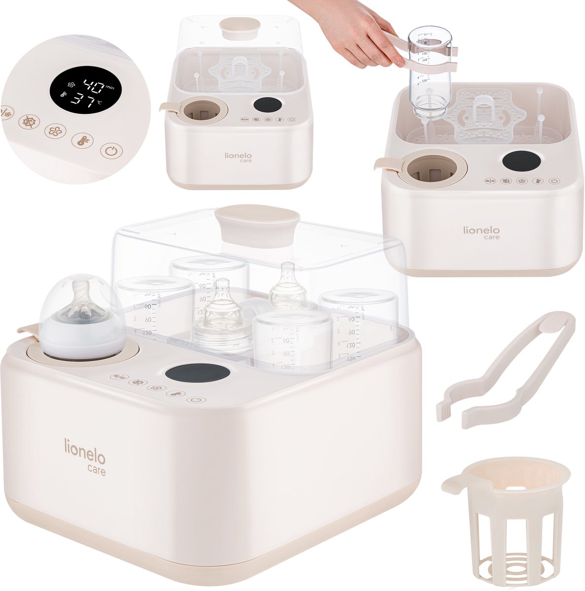 Lionelo steamup – stérilisateur biberon, sèche-biberon 3 en 1 – pour 4 biberons – stérilisation vapeur 99,9% – température réglable 37–85°c – sans BPA