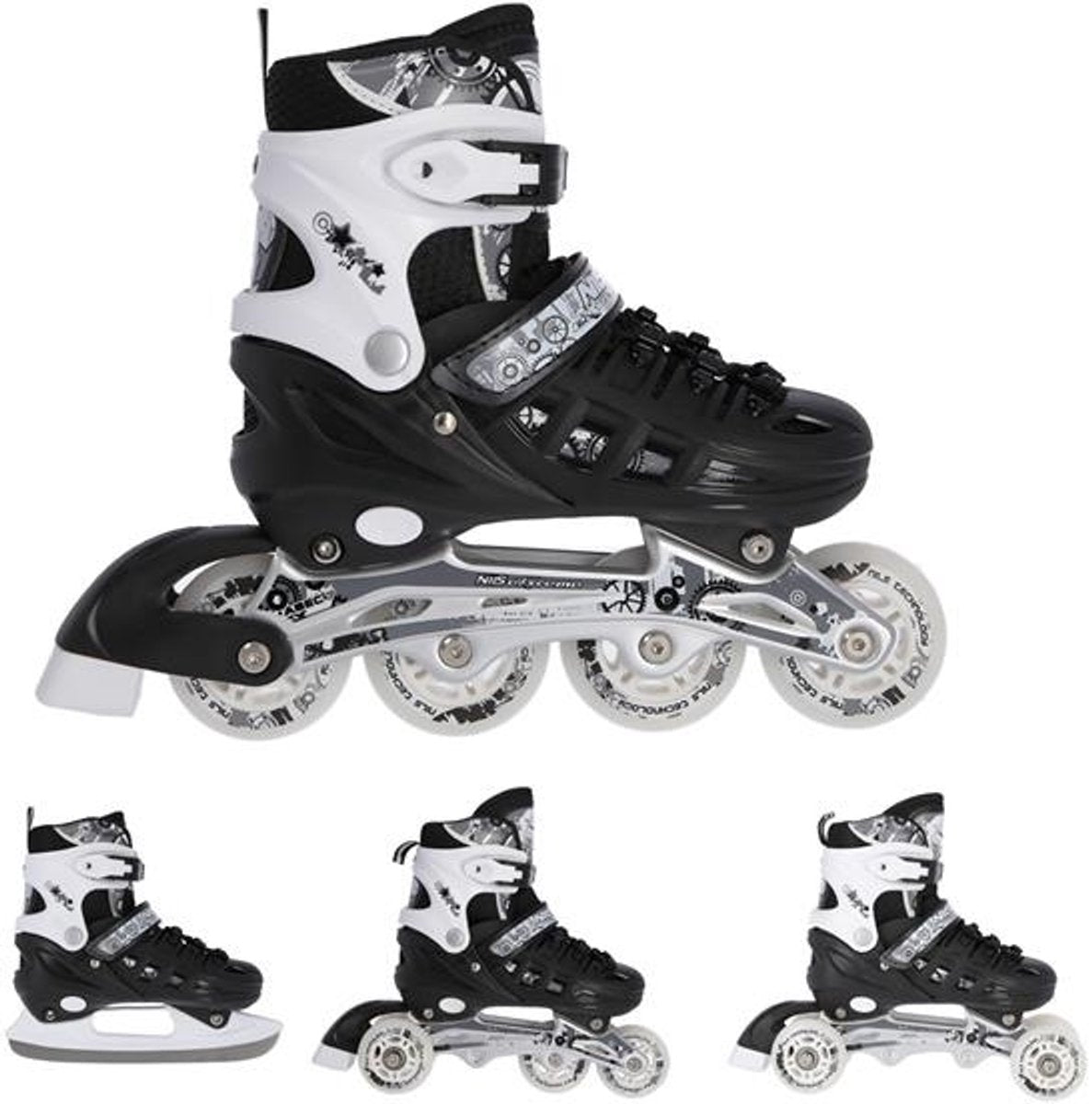 Nils extreme nh10905 - 4-in-1 roller skates - adjustable - black