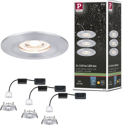 Paulmann Lampe à encastrer LED nova mini coin set de base étoile IP44 ronde 65 mm coin 3x4W 3x310lm 230V 2700K aluminium tourné