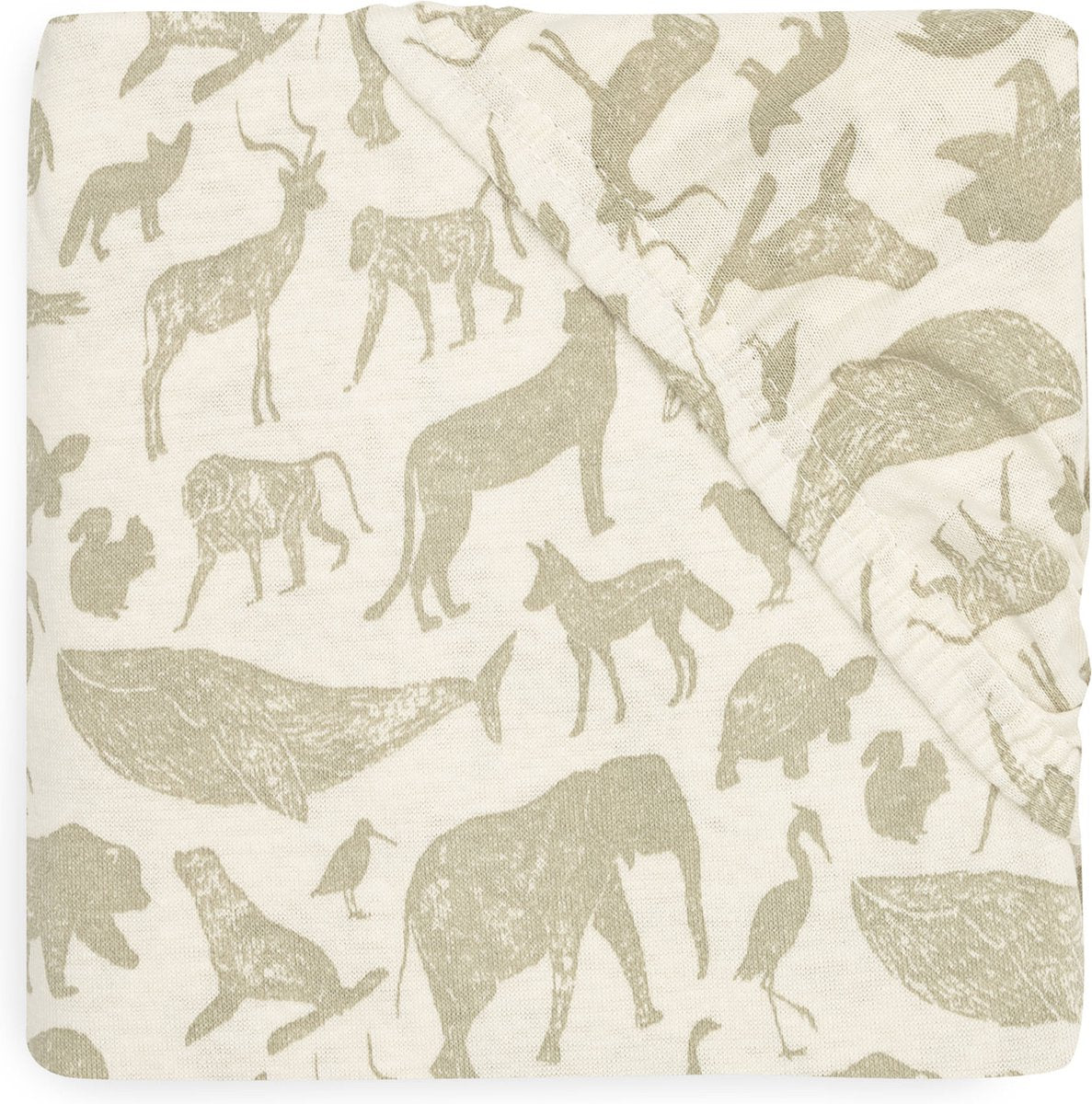 Jollein - drap housse jersey 40 50x80 90cm - berceau, lit, lit bébé - animaux - vert olive