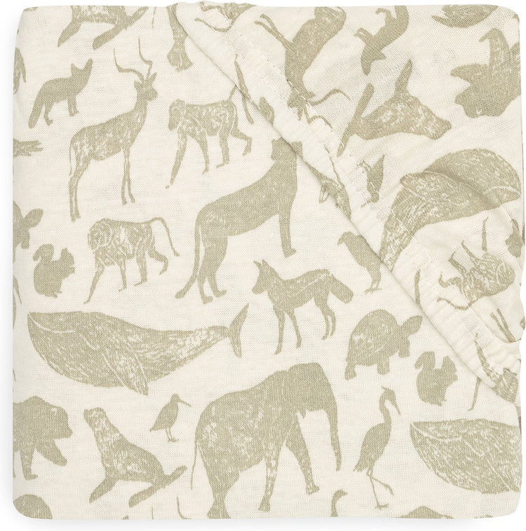 Jollein - drap housse jersey 40 50x80 90cm - berceau, lit, lit bébé - animaux - vert olive