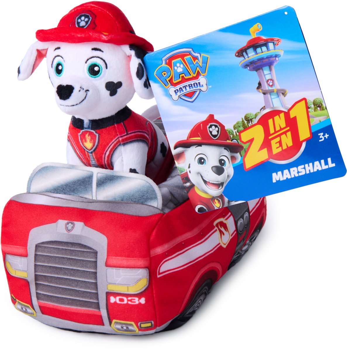 Paw Patrol - Véhicule en peluche Marshall 2 en 1 - Peluche 15,2 cm avec camion de pompier en peluche 20,3 cm - Peluches