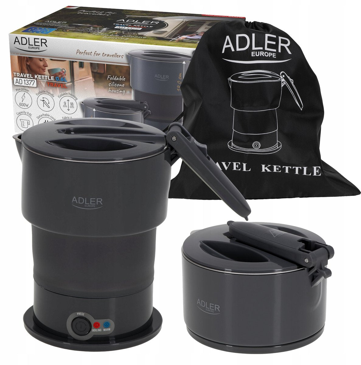 Bouilloire de voyage compacte Adler 600w 0,6l - pliable et portable