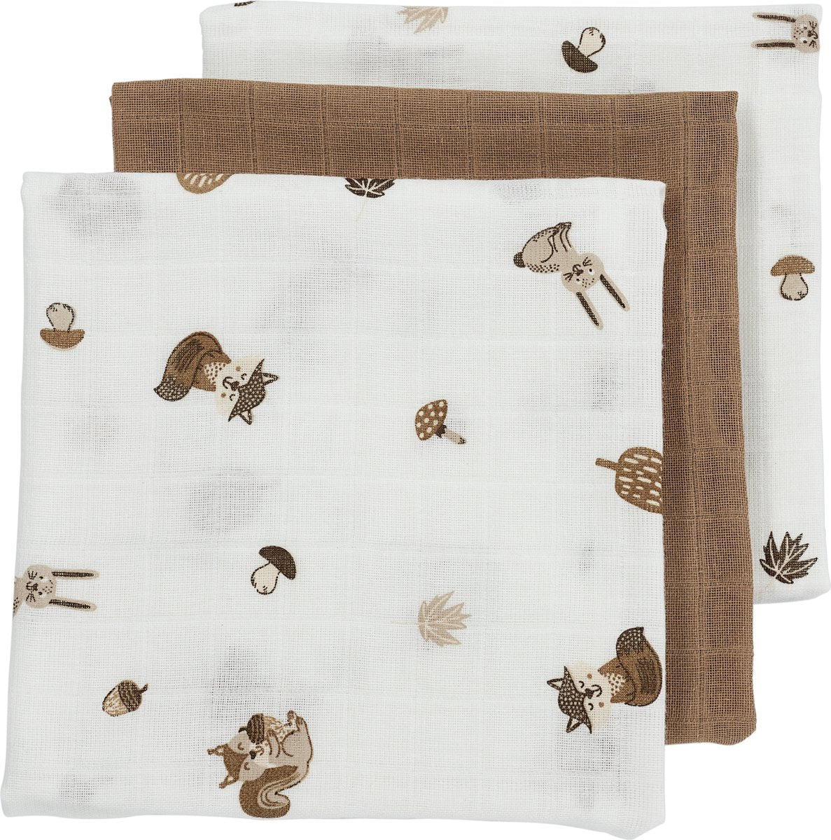 Lingettes hydrophiles Meyco pour bébés animaux de la forêt - paquet de 3 - caramel - 70x70cm