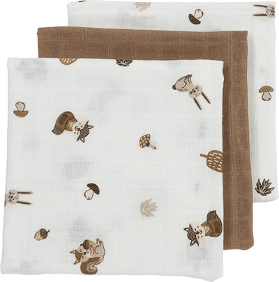 Lingettes hydrophiles Meyco pour bébés animaux de la forêt - paquet de 3 - caramel - 70x70cm