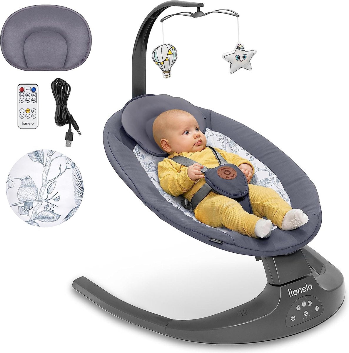 Lionelo ralf - balançoire bébé premium - 2en1 - 5 vitesses de balançoire automatiques - 0 à 9kg