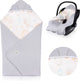 Couverture d'emmaillotage de voyage Lionelo - enveloppe pour poussette de siège auto - 100% coton bambou - tog 2,5 - hypoallergénique - pour automne hiver - réglable avec velcro - 90x90 cm - respirant doux - lavable en machine