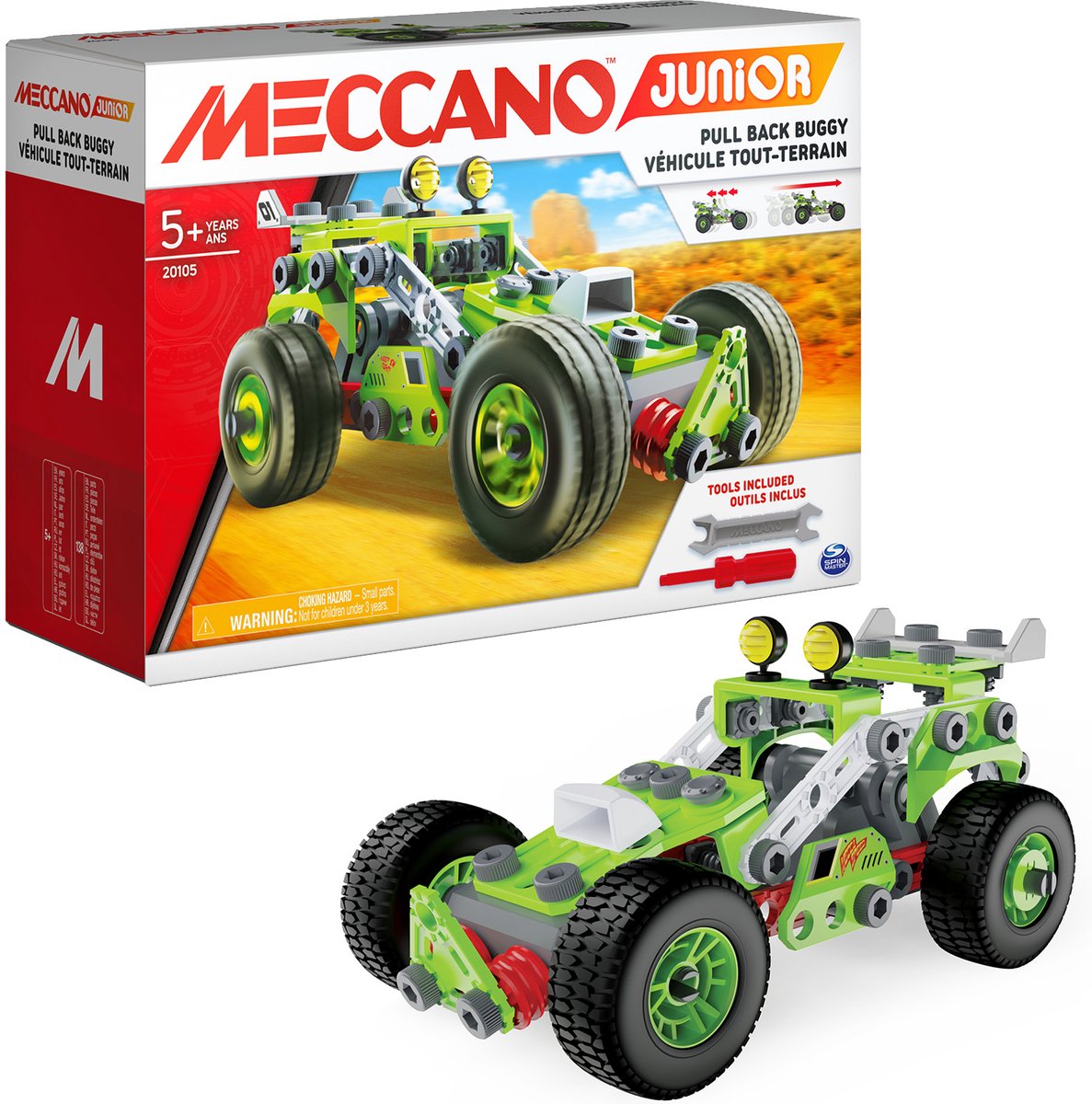Bandai - meccano junior my retro friction car - jeu de construction 138 pièces, moteur rétro friction, outils, manuel - kit d'activités de montage voiture - jouets enfant 8 ans et + - apm19102