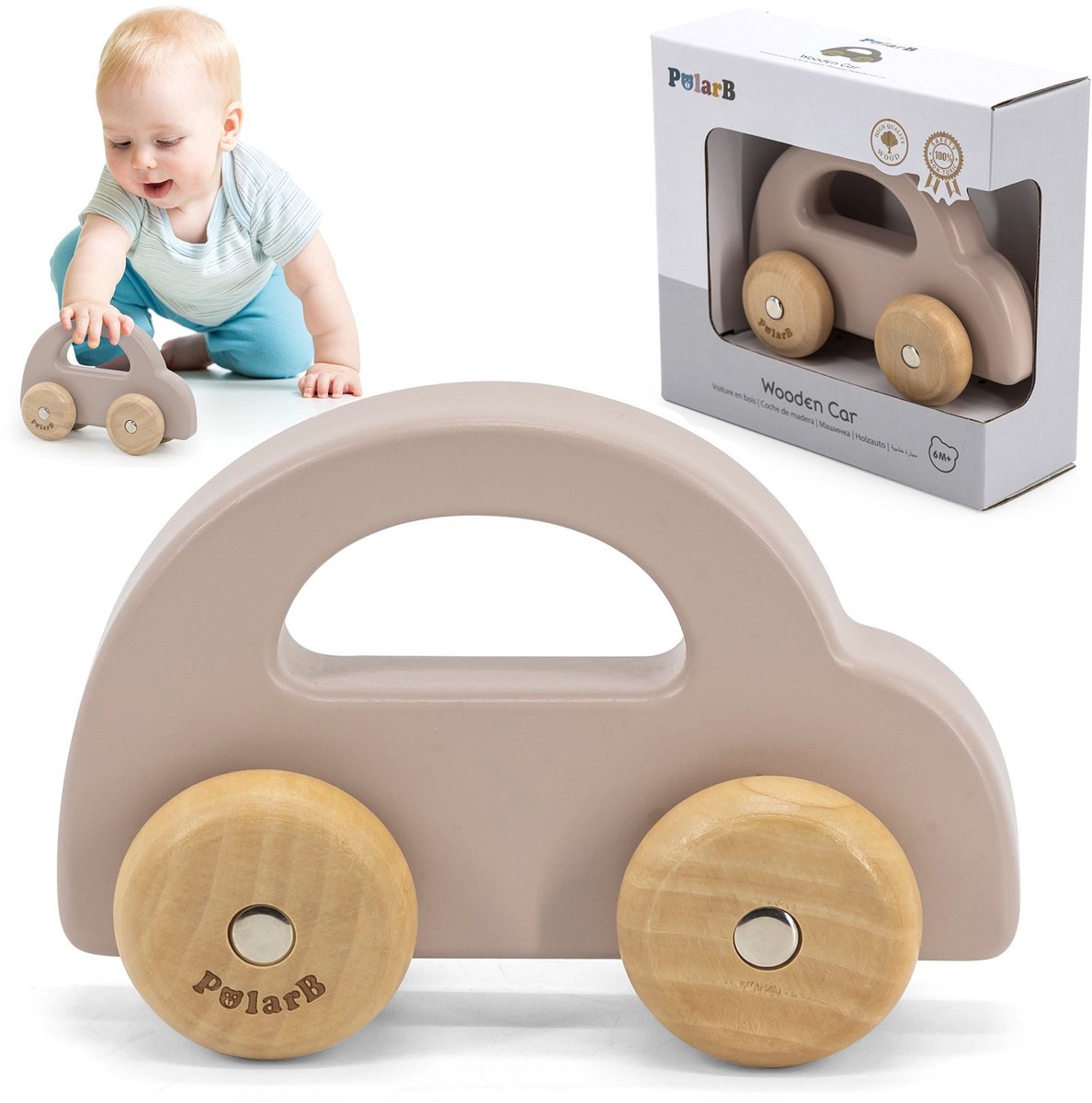 Polarb - bois couleur pastel - voiture jouet, pour bébés et tout-petits