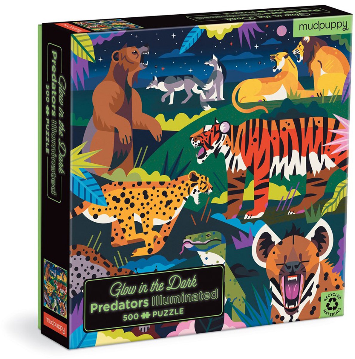 Puzzle Mudpuppy phosphorescent - prédateurs terrestres - 51x51cm - 500 pièces - 8 ans