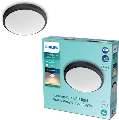 Philips LED Plafonnier de salle de bain Philips Doris - noir - petit - 6 W