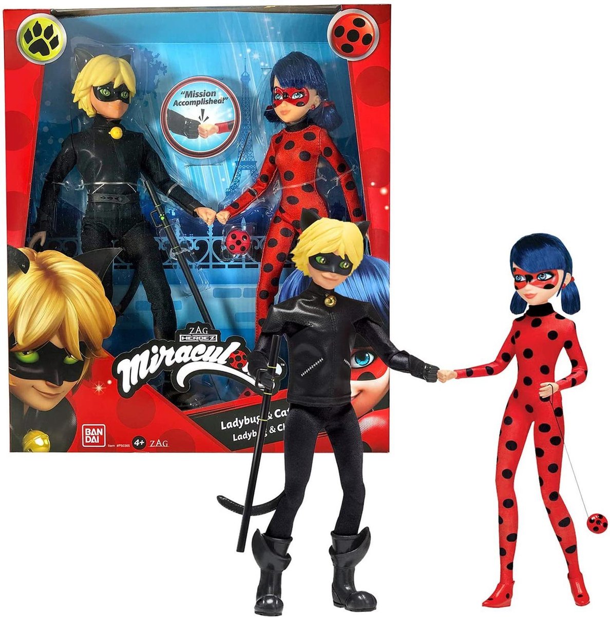 Bandai coccinelle miraculeuse - ensemble de jouets miraculeux - pack de 2 poupées miraculeuses - figurine mannequin miraculeuse 26 cm - figurine enfant coccinelle chat noir - jouets pour enfants 4 ans et plus - p50365