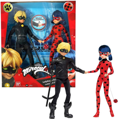 Bandai coccinelle miraculeuse - ensemble de jouets miraculeux - pack de 2 poupées miraculeuses - figurine mannequin miraculeuse 26 cm - figurine enfant coccinelle chat noir - jouets pour enfants 4 ans et plus - p50365