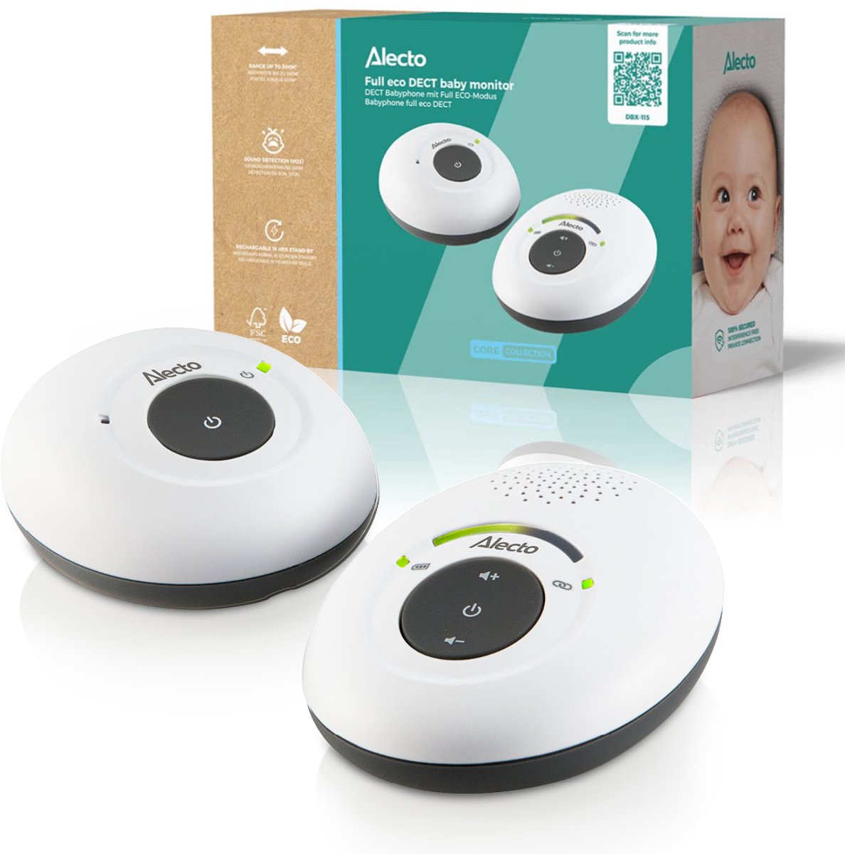 Alecto dbx-115 - écoute-bébé full eco dect - blanc anthracite