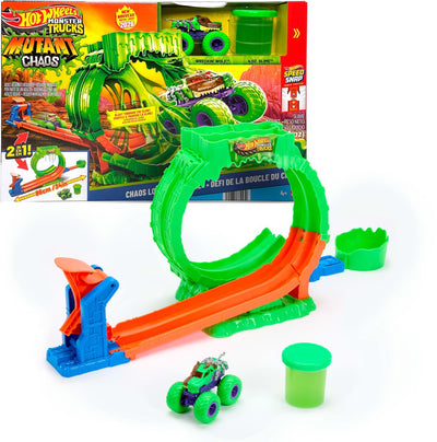 Hot Wheels Monster Trucks Mutated Chaos Looping Challenge – Coffret de jeu avec camion jouet Wreckin' Wolf et Slime