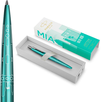Stylo à bille Parker Jotter | édition spéciale | Miami turquoise avec détails chromés | plume moyenne | encre bleue | emballage cadeau