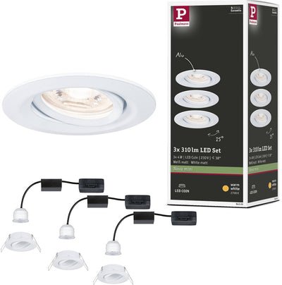 Paulmann lampe à encastrer LED nova mini coin set de base orientable rond 66 mm 15° coin 3x4w 3x310lm 230v 2700k blanc mat
